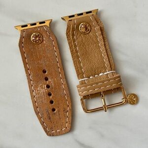 Spark*l Tan & Gold Leather Apple Watch Band Sivella - Size 1, 38-41mm